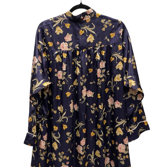 Christian Dior Vintage Silk Satin Flower Nightgown Pajamas Kimono Robe Blue - Picture 5 of 9